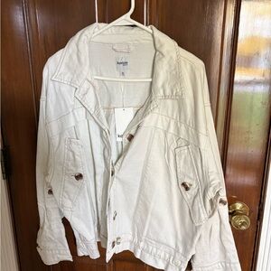 kensie Cream Button-Front Oversized Jean Jacket